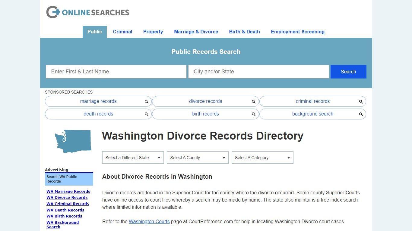 Washington Divorce Records Search Directory - OnlineSearches.com